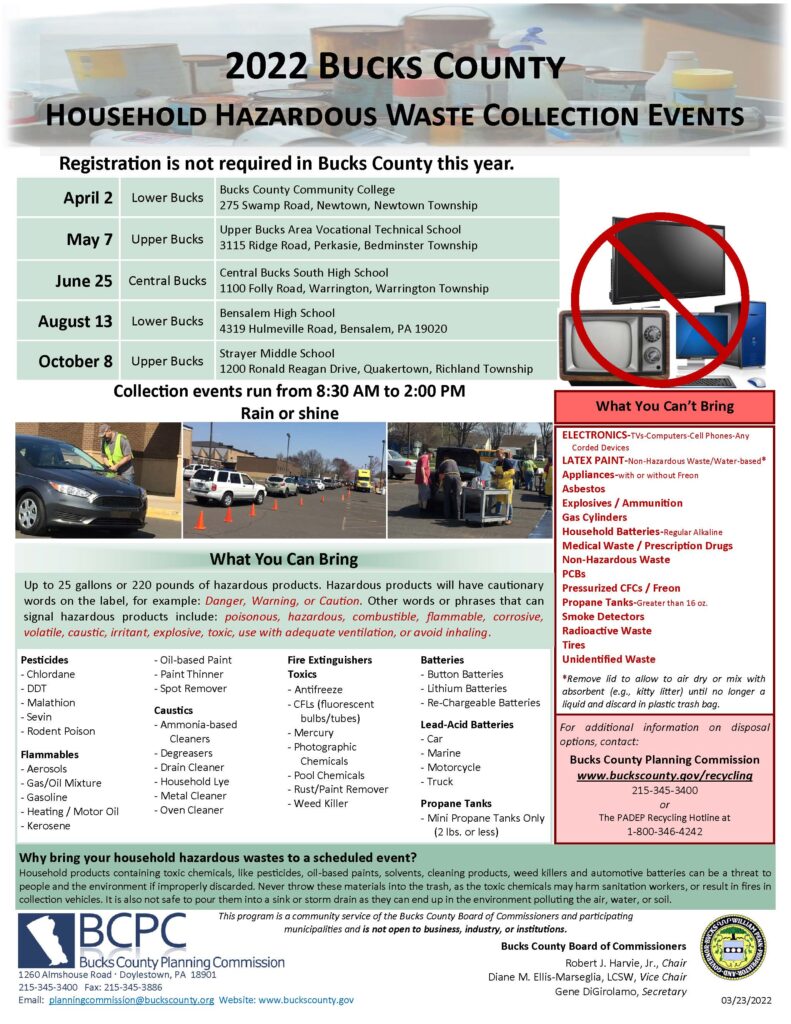 2022 Bucks County Household Hazardous Collection Events